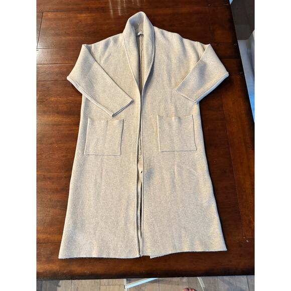 NWOT MANGO Ringo Cozy Gorpcore Oversized Knitted Open Front Coat Beige Sz Small - Picture 1 of 8